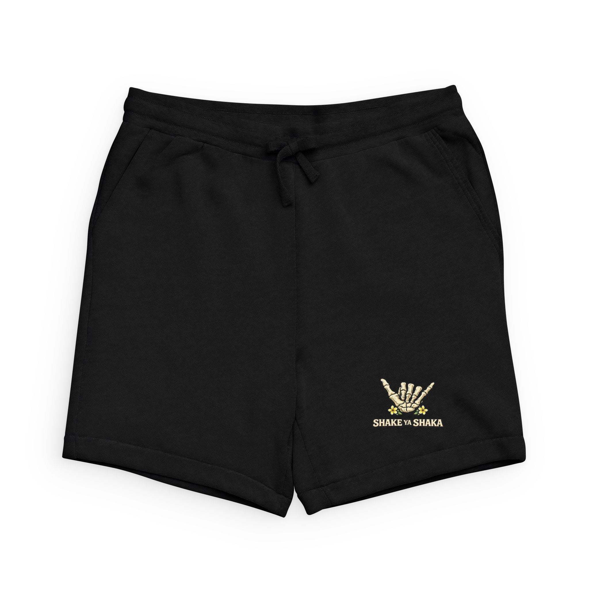 Shake Ya Shaka Embroidered Sweatshorts — Casual Black Lounge Shorts